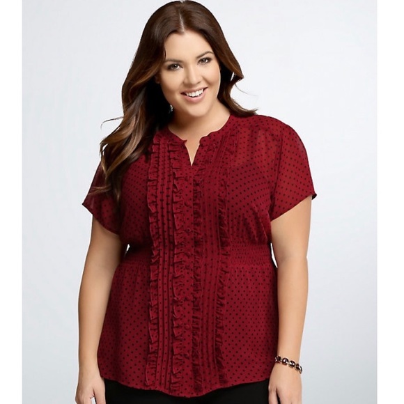 torrid Tops - Torrid Women's Red Sheer Polka Dot Blouse 1094